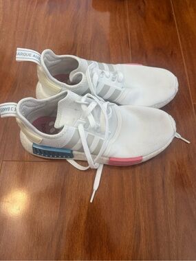 adidas White NMD R1 Sneakers with Pink & Blue Accents